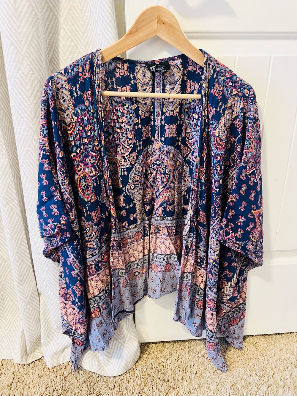 Angie Navy Multicolor Paisley cover up robe boho hippie Kimono one size